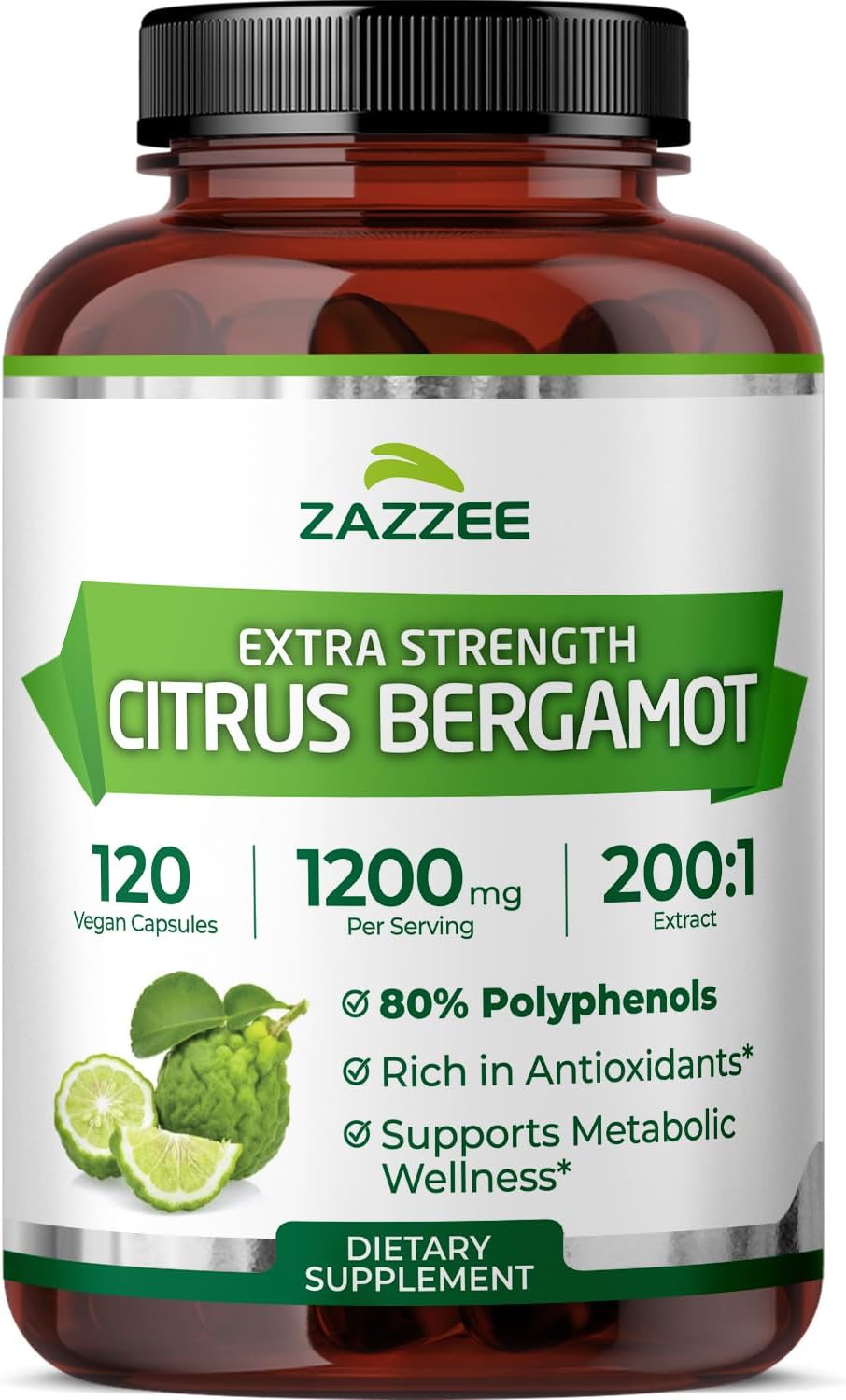 Zazzee Extra Strength Citrus Bergamot 200:1 Extract 1200 mg, 120 Capsules