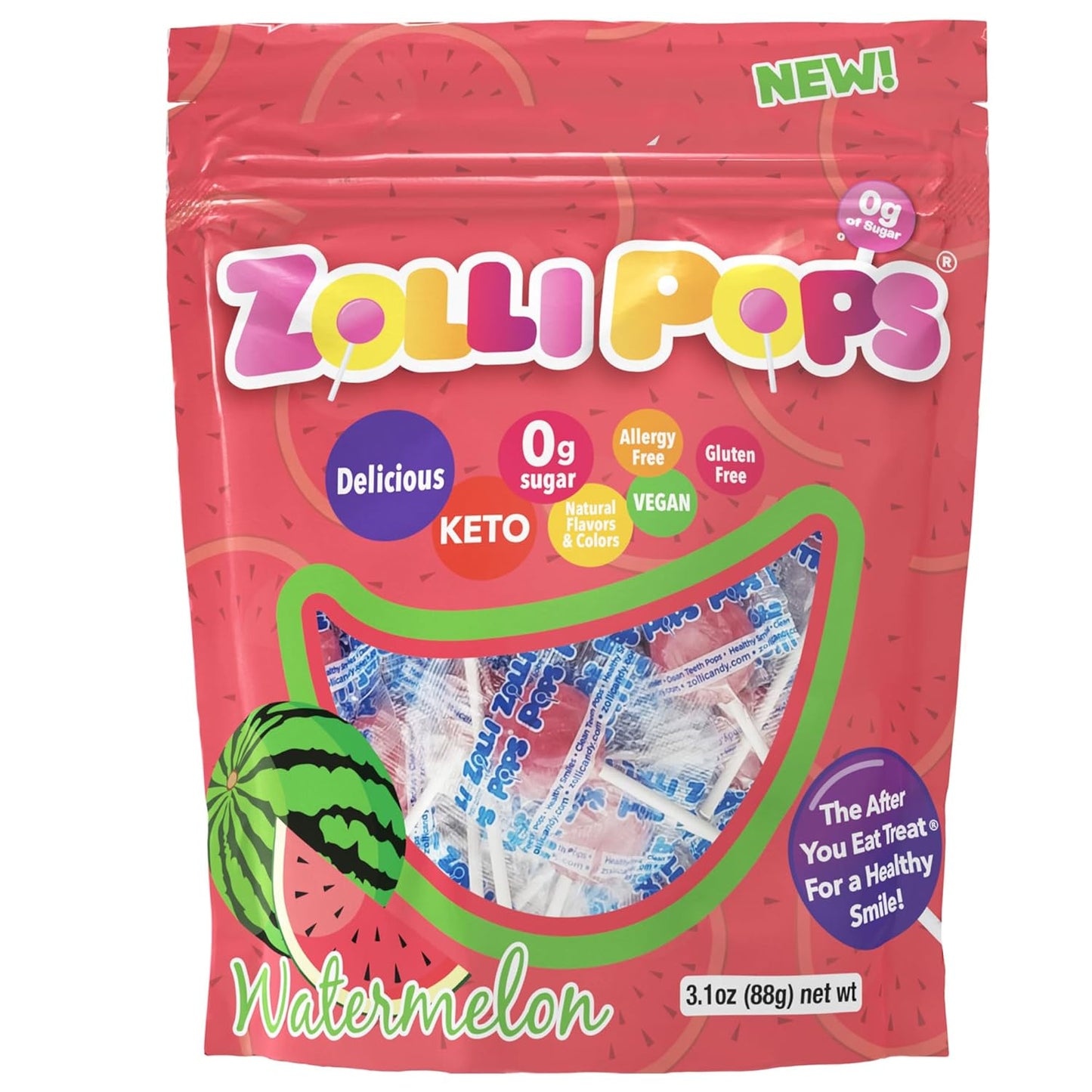 Zollipops Clean Teeth Lollipops AntiCavity Sugar Free Candy with Xylitol for a Healthy Smile Great for Kids Diabetics and Keto DietStrawberry 3.1oz, Strawberry, 15 Count