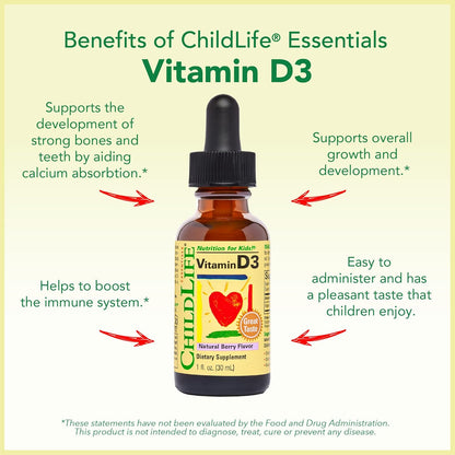 ChildLife Essentials Immune Support  for Infants, Babies, Kids, and Toddlers - Vitamin D3 Natural Berry Drops, Liquid Vitamin C Natural Orange, Echinacea Natural Orange, and First Defense