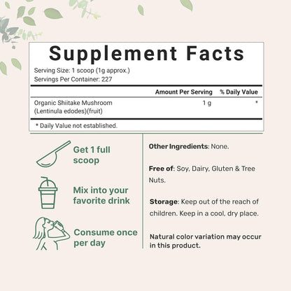 Micro Ingredients Organic Shiitake Mushroom Powder, 8 oz | Culinary Superfood | Supports Gut & Immune Health | Great for Cooking, Soups & Sauces | Non-GMO, Vegan Friendly