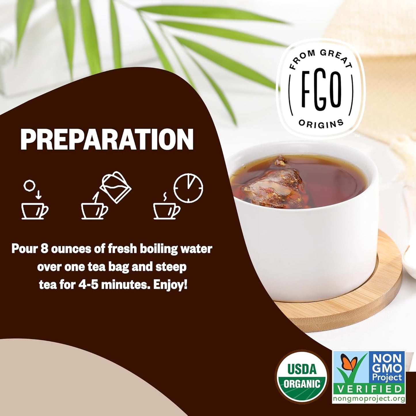 FGO Organic Nettle Leaf Tea, 100 Count, Eco-Conscious Tea Bags, Caffeine Free, Resealable Bag, Packaging May Vary (Pack of 1)