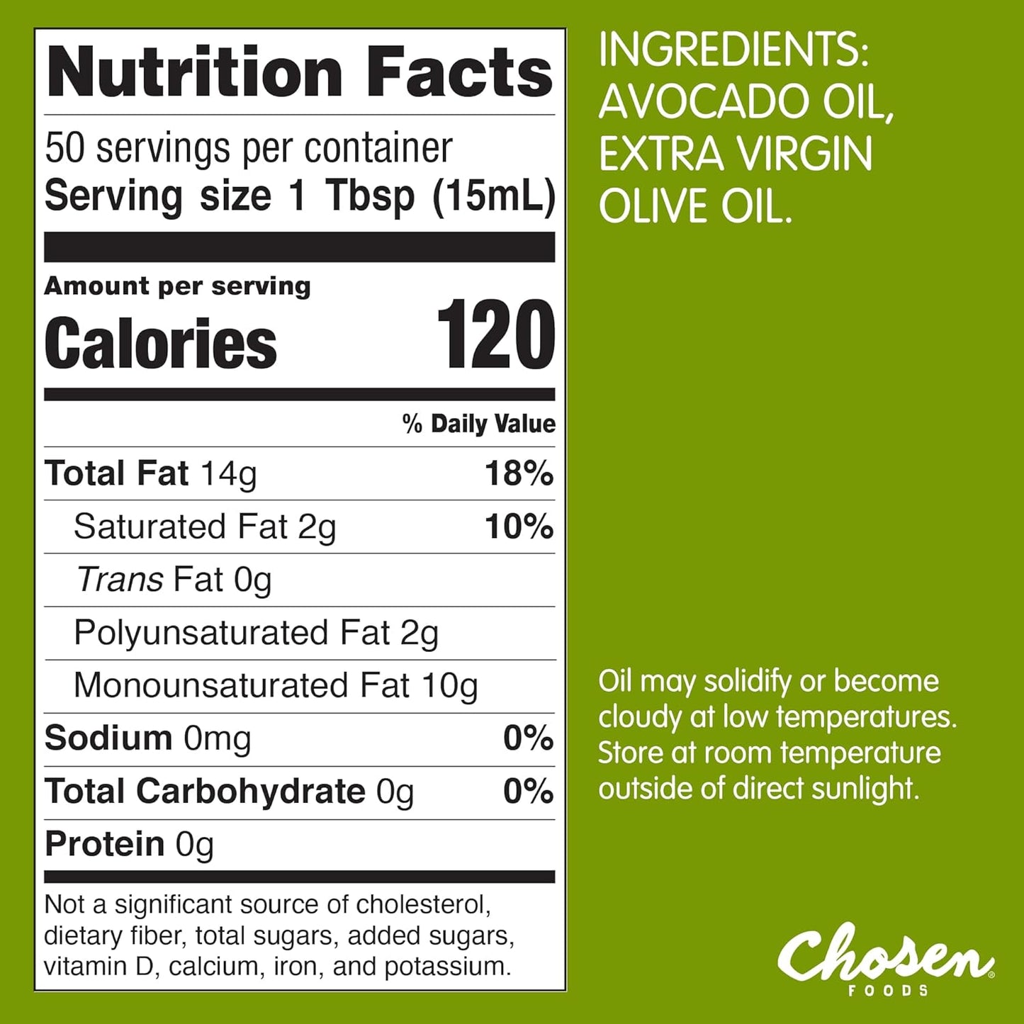 Chosen Foods 50/50 Blend 100% Pure Avocado, Extra Virgin Olive Oil – Non-GMO Blend Oil for Medium-Heat Cooking, Baking, Frying, 25.4 fl oz