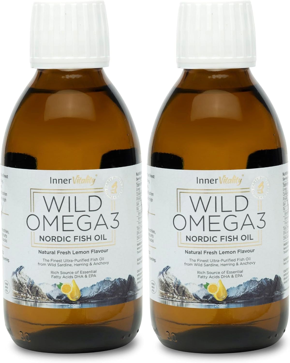 Inner Vitality Omega 3 Fish Oil Liquid - Natural Fresh Lemon Flavour with NO Fishy Taste, High Strength DHA/EPA - 400ml Made from Wild Caught Nordic Fish Oil | 3rd Party Tested for Purity - pack of 1