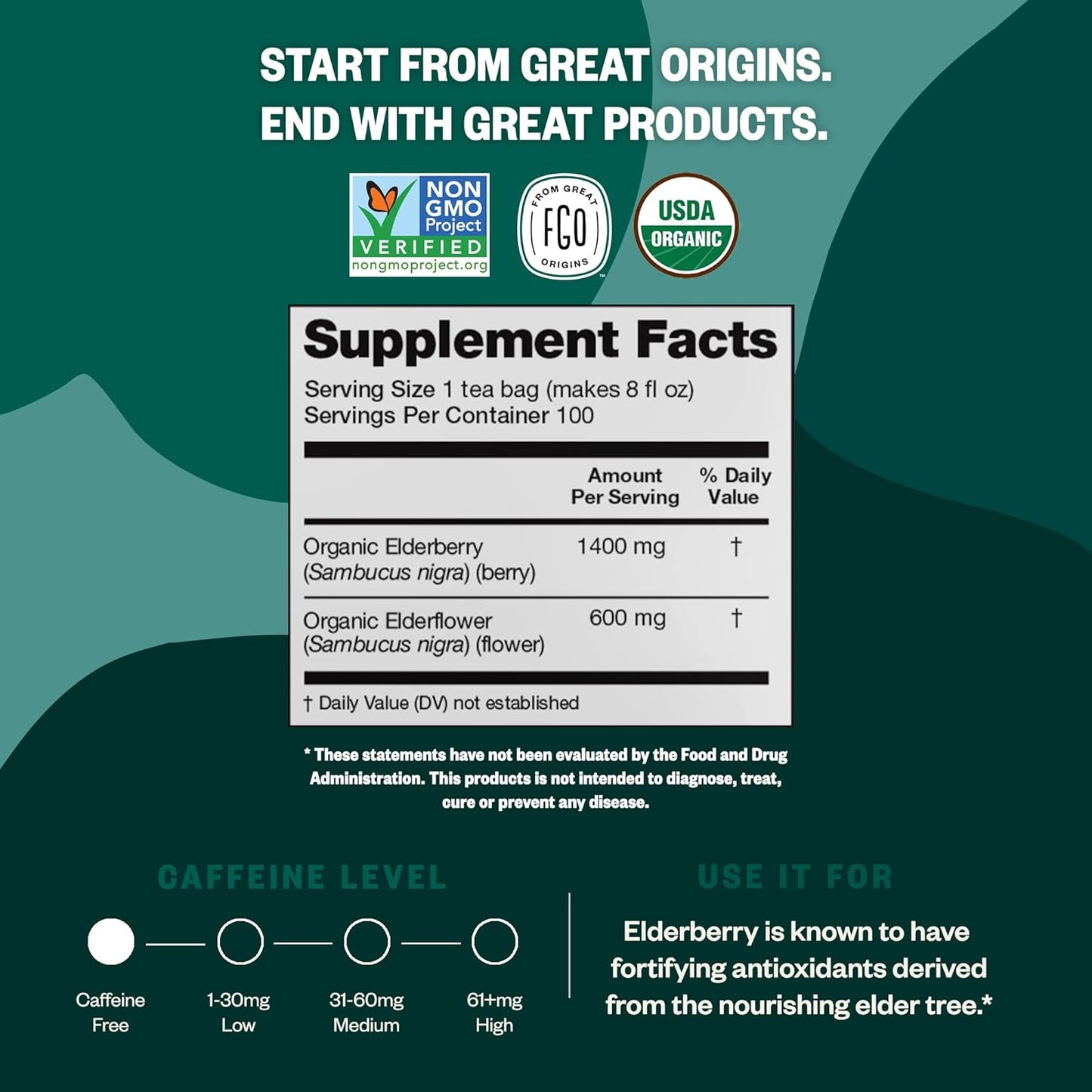 FGO Organic Nettle Leaf Tea, 100 Count, Eco-Conscious Tea Bags, Caffeine Free, Resealable Bag, Packaging May Vary (Pack of 1)