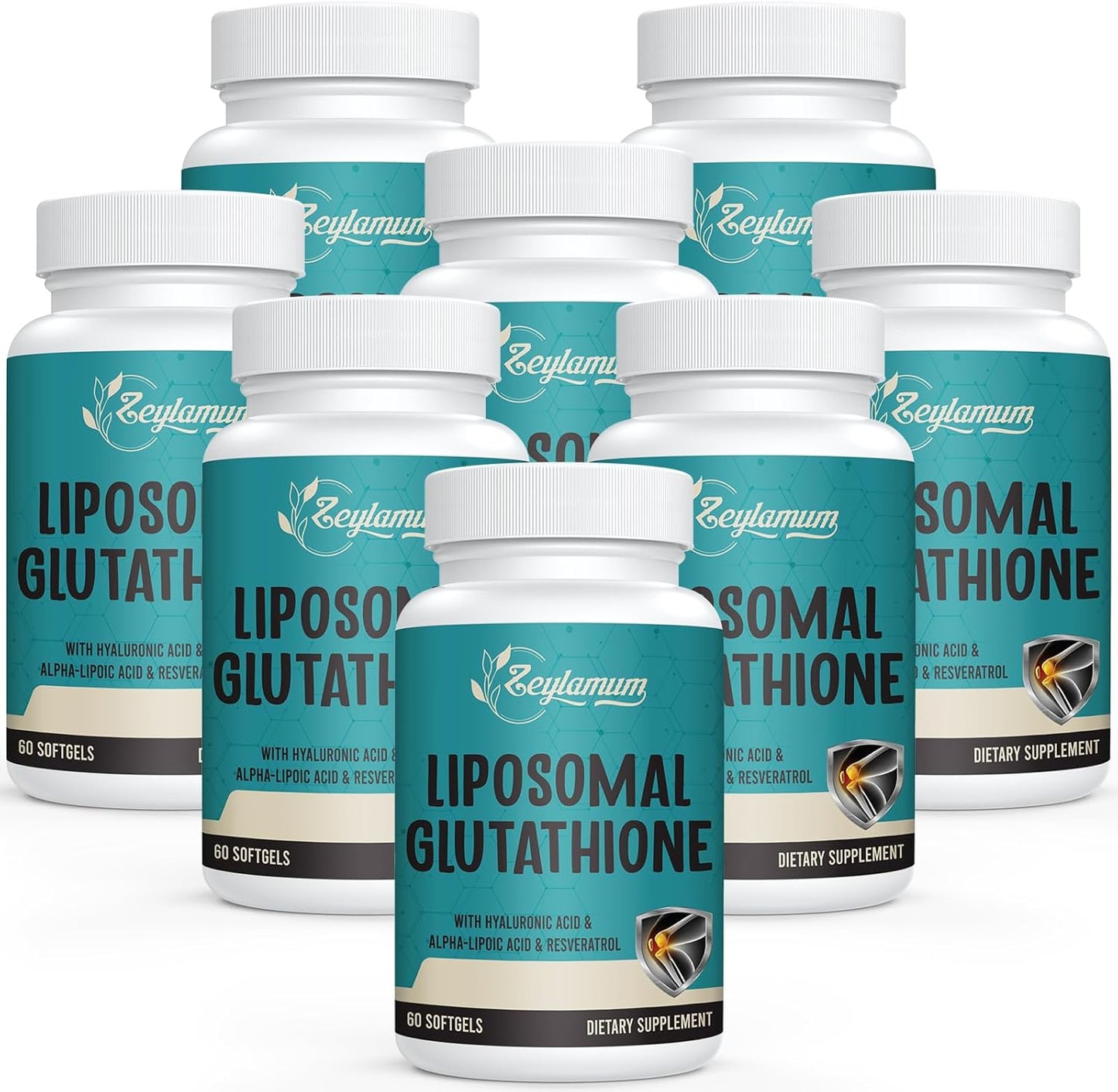 2400 MG Liposomal Glutathione Softgels, Max Absorption, Active Form L-Glutathione Reduced (GSH), with Hyaluronic Acid, Resveratrol, Master Antioxidants for Detox, Brain, Immune System, 60 Softgels