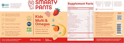 SmartyPants Kids Multivitamin Gummies: Omega 3 Fish Oil (EPA/DHA), Vitamin D3, C, Vitamin B12, B6, A, K & Zinc for Immune Support, Biotin, Gluten Free, Three Fruit Flavors, 120 Count (30 Day Supply)