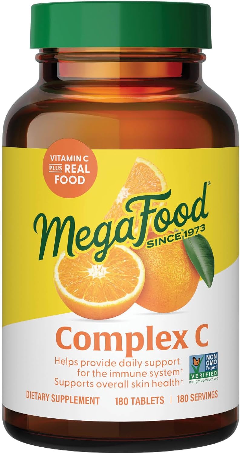 MegaFood Complex C - Vegan Immune Support Supplement with Vitamin C 250 mg, Made with Real Food Including Orange, Cranberry & Brown Rice, Gluten-Free, Kosher - 30 Tablets, 30 Servings