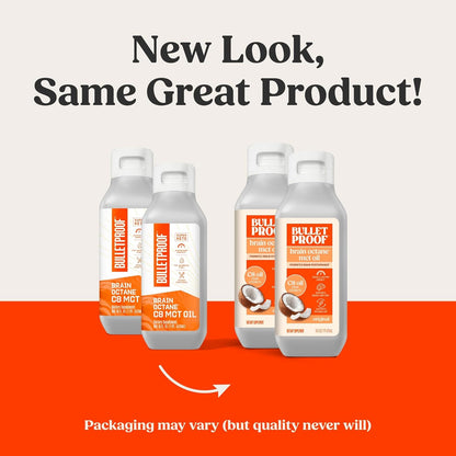 Bulletproof Coconut Brain Octane C8 MCT Oil, 16 Ounces, Premium Keto Supplement for Sustained Energy, Brain and Body Fuel, Unflavored, Add to Coffee and Smoothies, Packaging May Vary