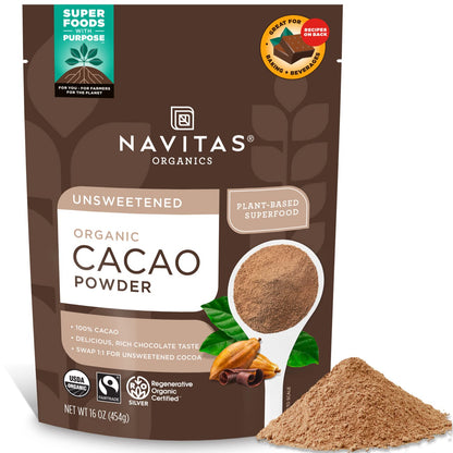 Navitas Organics Organic Cacao Powder, Non-GMO, Fair Trade, Gluten-Free, 16 Ounce / 454gram