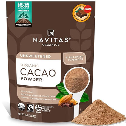 Navitas Organics Organic Cacao Powder, Non-GMO, Fair Trade, Gluten-Free, 16 Ounce / 454gram