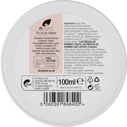 Dr Organic Skin Calm Probiotic Recovery Mask, For Redness, Dry Skin, Sensitive, Dermatologically Tested, Vegan, Cruelty Free, Paraben & SLS Free, 100ml