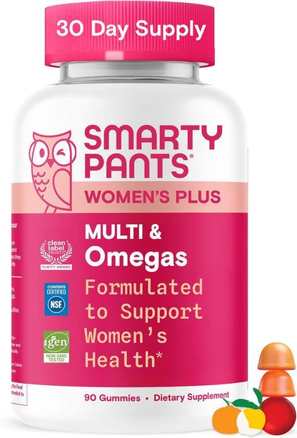 SmartyPants Women's Multivitamin Gummies: Omega 3 Fish Oil (EPA/DHA), Methylfolate, CoQ10, Vitamin D3, C, Vitamin B12, B6, A, K & Zinc, Inositol, Gluten Free, 180 Count (30 Day Supply)