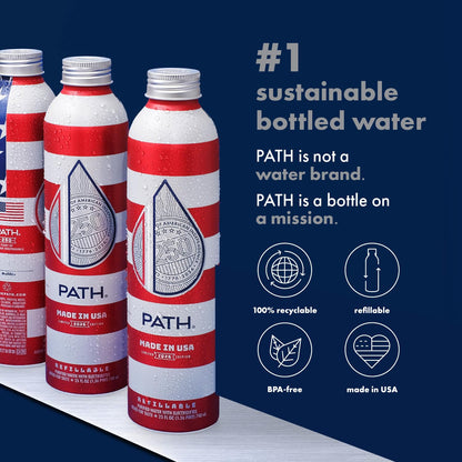 PATH Water Made in USA Ultra-Purified Water in Aluminum Bottle - BPA-Free, Reusable, Infinitely Recyclable - 25 fl oz (Pack of 12)