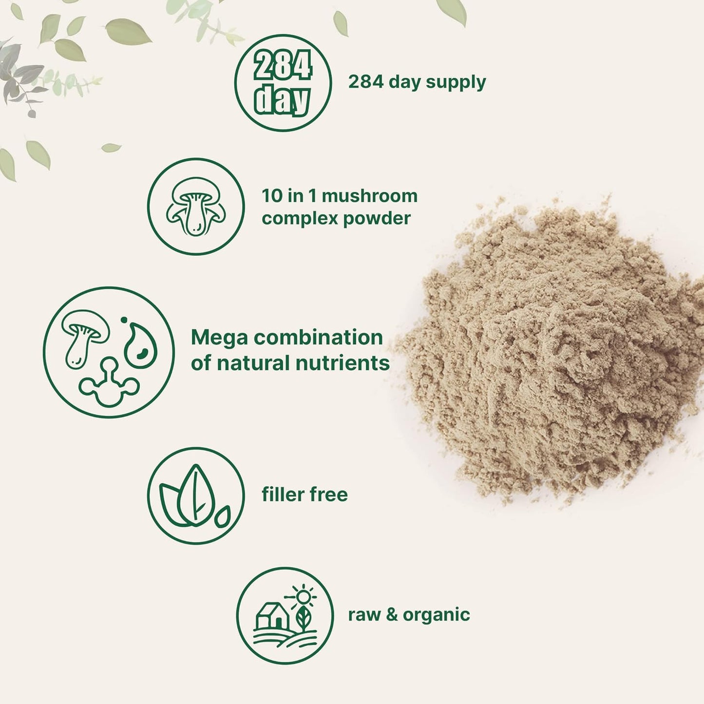 Micro Ingredients Organic Mega Mushroom Powder,10 Ounce (284 Days Supply) | 10 in 1 Complex Formula for Immune System Booster | Chaga, Lions Mane, Cordyceps, Reishi & More | Filler Free, Vegan