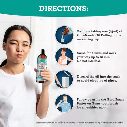 GuruNanda CocoMint Oil Pulling Mouthwash for Complete Oral Hygiene, 7 Essential Oils & Vitamins for Happy Teeth & Gums & Fresh Breath, Alcohol-Free, 16 oz