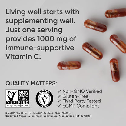 Sports Research® High Potency Liposomal Vitamin C Supplement 1000 mg – Certified Vegan, Non-GMO, Gluten Free | Antioxidant & Immune Support | Ascorbic Acid Vitamin C | 180 Liquid Veggie Capsules