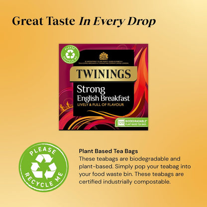 Twinings English Breakfast Decaf Tea | Golden, Well Rounded & Full Bodied Decaffeinated Black Tea | 40 Biodegradable Tea Bags