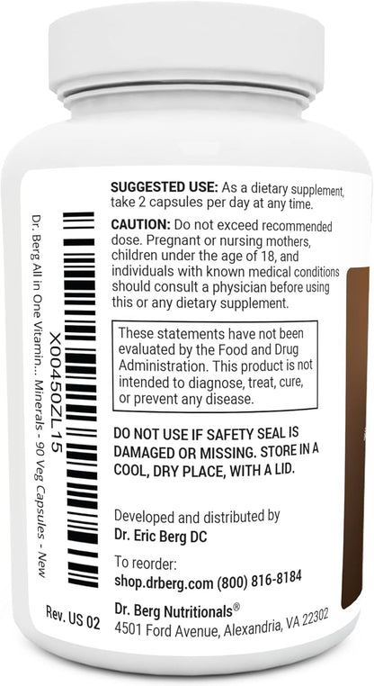 Dr. Berg All-in-One Vitamins for Hair, Skin, & Nails - Advanced Formula with Biotin, Saw Palmetto, DHT Blocker, & Trace Minerals - 90 Veg Capsules