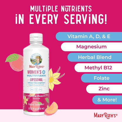 MARYRUTH'S Multivitamin Liposomal for Women 40+ | Womens Multivitamin Liposomal | Immune Support Supplement | Menopause Support| Methylated Multivitamin | Vegan | Sugar Free | Non-GMO | 15.22 Fl Oz