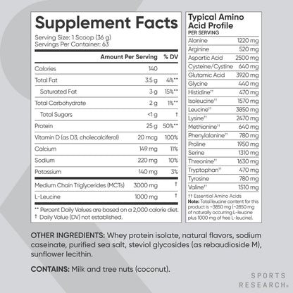 Sports Research Whey Protein Isolate - Sports Nutrition Protein Powder 25g per Serving - 5lb Bag Whey Protein - Vanilla Flavor - Bulk Protein Powder, 56 Servings