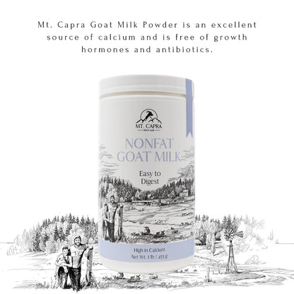 Mt. Capra Non-Fat Goat Milk | Powder from Non-GMO, Grass-Fed Goats, Creamy, Great Tasting, Easy to Digest, A2 Milk | 16 Servings - 1 Pound