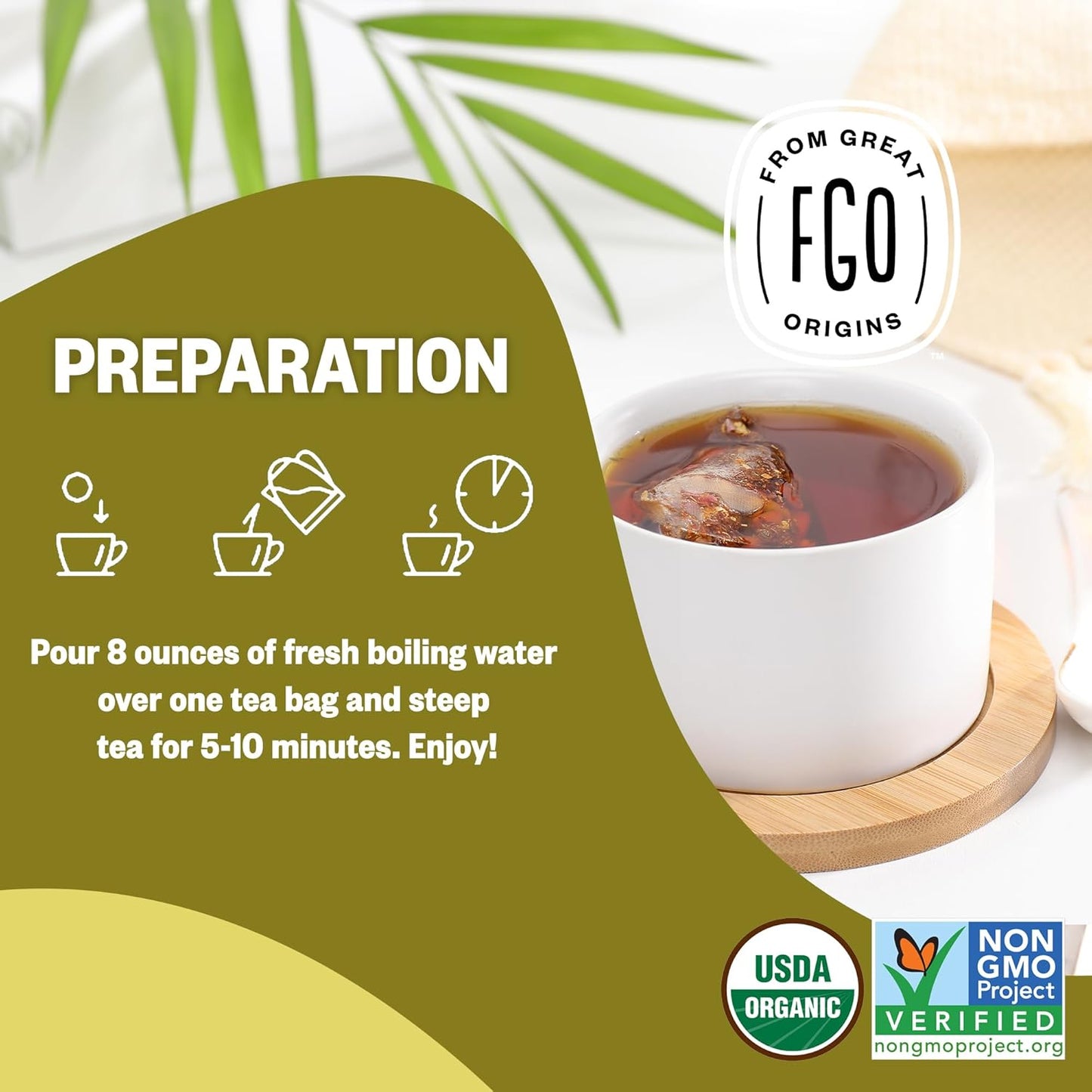 FGO Organic Nettle Leaf Tea, 100 Count, Eco-Conscious Tea Bags, Caffeine Free, Resealable Bag, Packaging May Vary (Pack of 1)