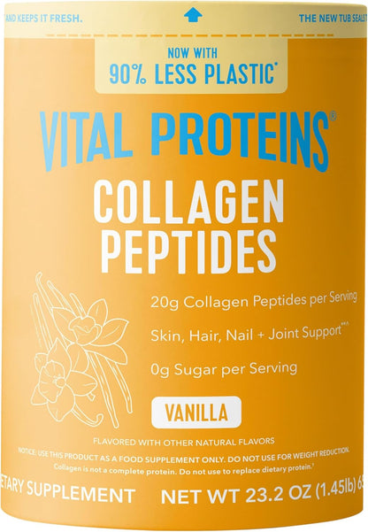 Vital Proteins Collagen Peptides Powder - Grass Fed Collagen Peptides for Hair, Nail, Skin, Bone & Joint Health, Vanilla, 23.2 Ounces