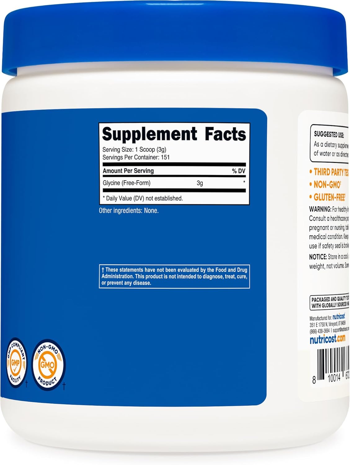Nutricost Glycine Powder 1lb - Non-GMO, Gluten Free