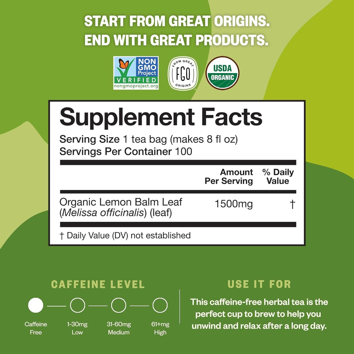 FGO Organic Nettle Leaf Tea, 100 Count, Eco-Conscious Tea Bags, Caffeine Free, Resealable Bag, Packaging May Vary (Pack of 1)