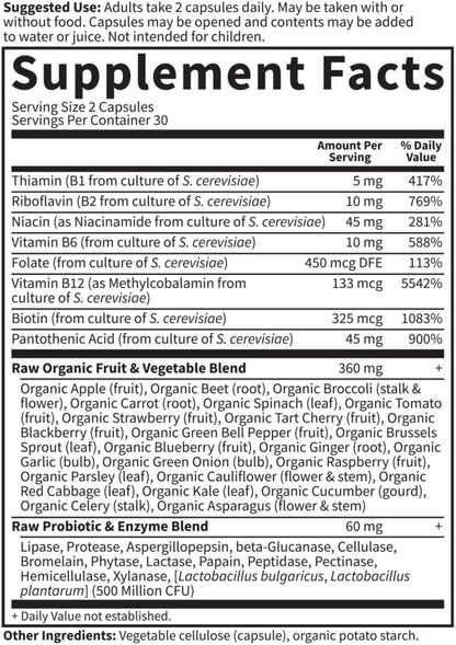 Garden of Life Vitamin B Complex, 120 Vegan Capsules, High Potency Vitamins for Energy & Metabolism with B6, Folate & B12 as Methylcobalamin Plus Probiotics