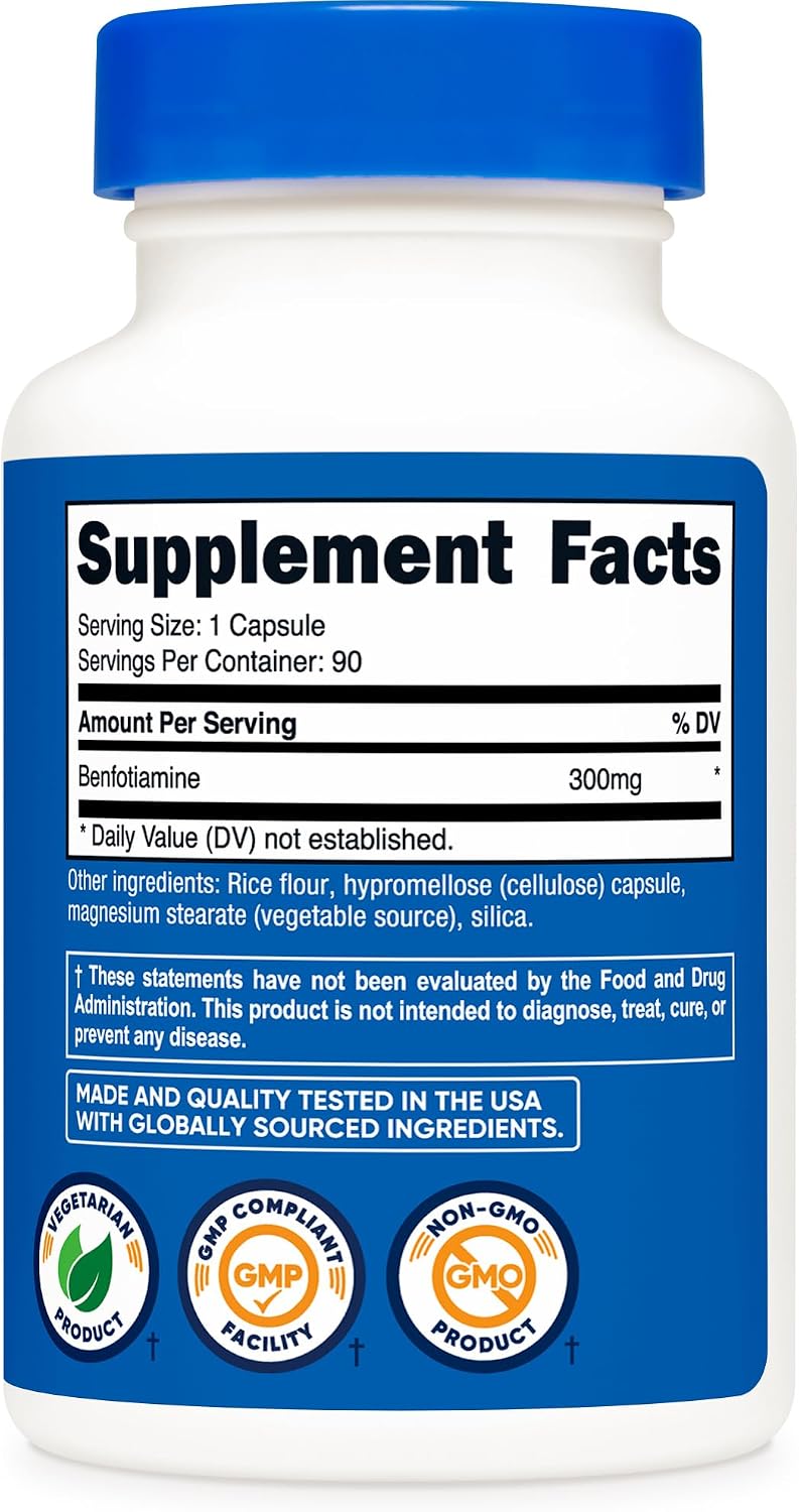 Nutricost Benfotiamine 300mg, 90 Capsules, Fat Soluble Vitamin B1, GMO-Free | Gluten Free, Vegetarian Friendly