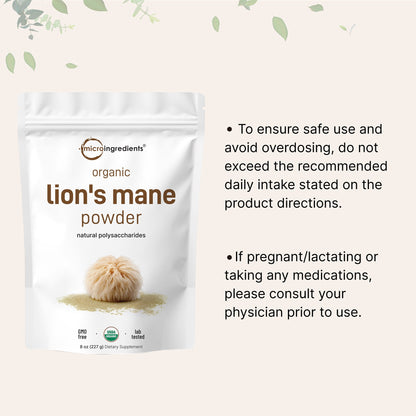 Micro Ingredients Organic Lions Mane Powder, 8 Ounces