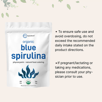 Micro Ingredients Organic Blue Spirulina Powder (Phycocyanin Extract), 60 Servings - No Fishy Smell, 100% Vegan Protein from Blue-Green Algae