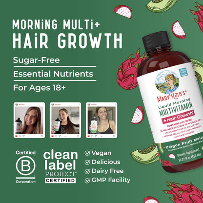 Liquid Morning Multivitamin + Hair Growth (Dragon Fruit Melon) 15.22oz