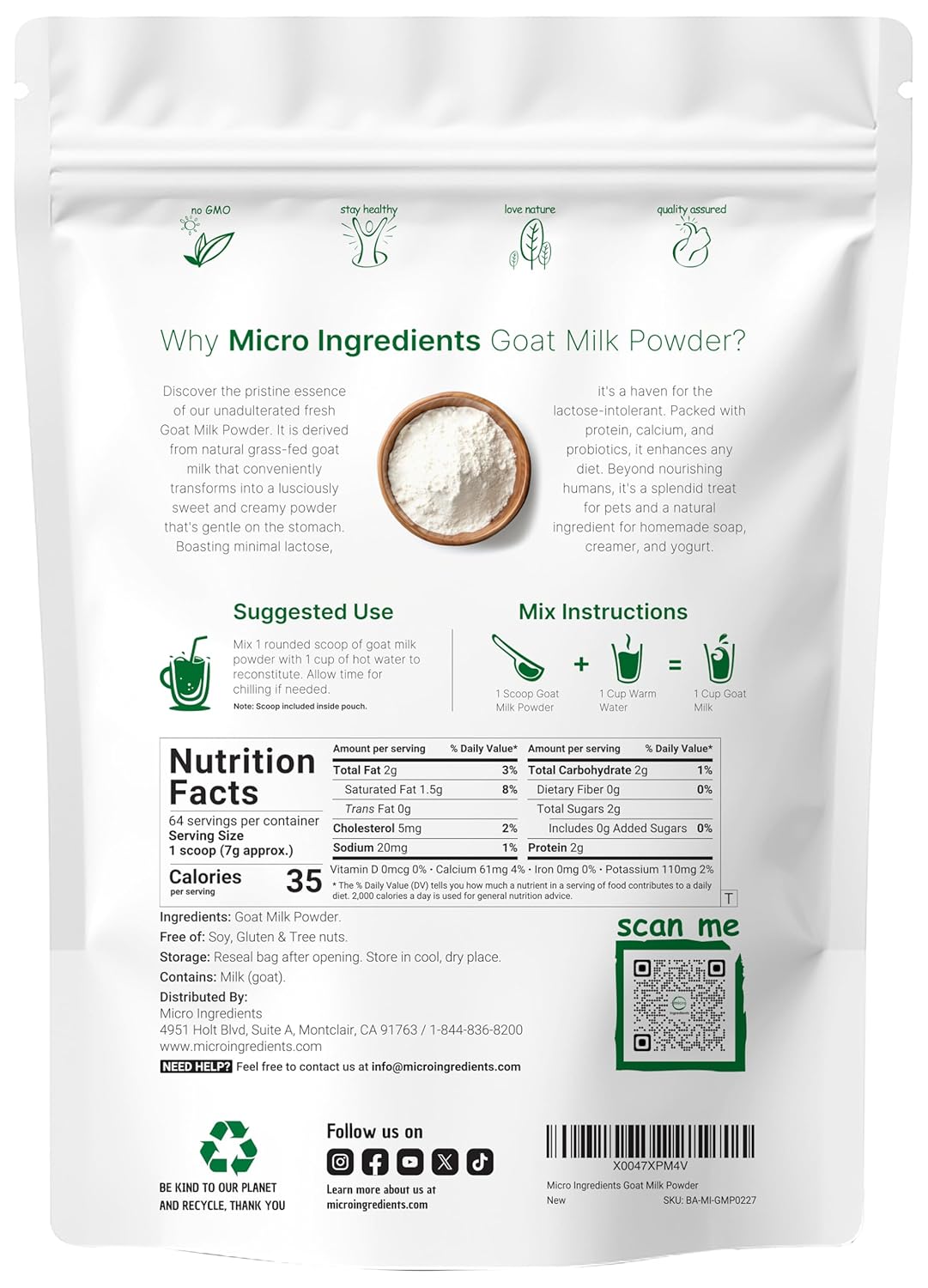 Micro Ingredients Goat Milk Powder,| Grass-Fed Australian Source | Pure, Easily Digested Formula | High in Protein, Calcium & Probiotics | Non-GMO, Gluten-Free, Pet Friendly