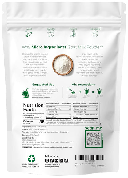 Micro Ingredients Goat Milk Powder,| Grass-Fed Australian Source | Pure, Easily Digested Formula | High in Protein, Calcium & Probiotics | Non-GMO, Gluten-Free, Pet Friendly