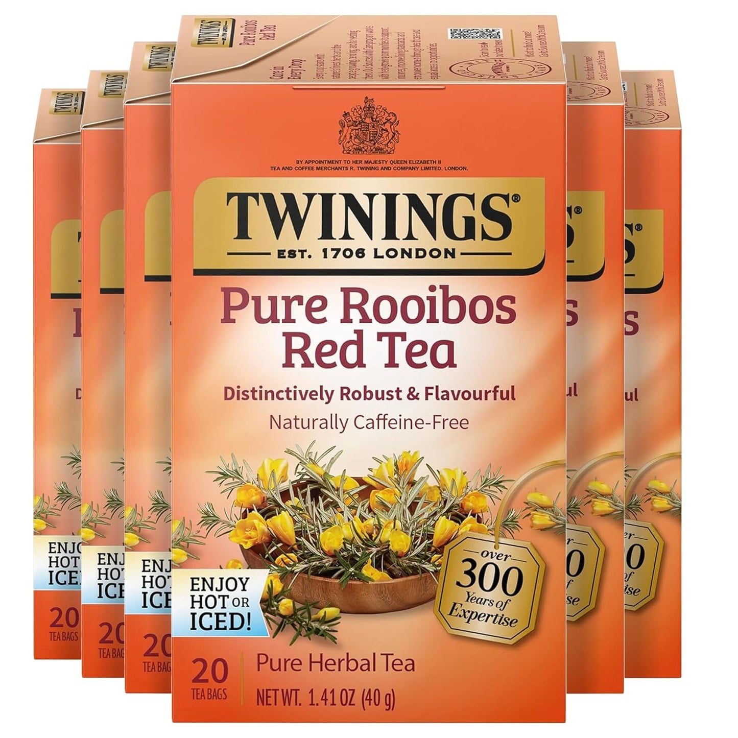 Twinings Mango & Pineapple Herbal Tea Individually Wrapped Bags, 20 Count (Pack of 6), Naturally Caffeine-Free, Enjoy Hot or Iced, 120 Teabags