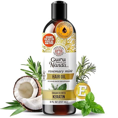 GuruNanda Rosemary Mint for Hair Growth with Keratin & Vitamin E Oil - Encourages Scalp, Shine & Hair Strengthening- 100% Natural, Cruelty-Free, 8oz