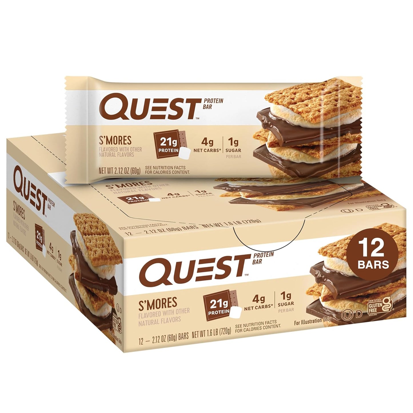 Quest Nutrition Apple Pie Protein Bar, 20g Protein, 4g Net Carbs, 2g Sugar, Gluten Free, Keto Friendly, 12 Count