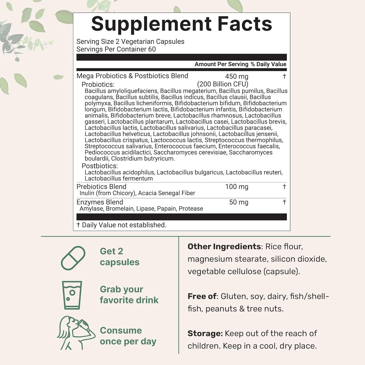 Micro Ingredients Mega Probiotics 200 Billion CFU, 120 Veggie Capsules | 40 Strains with Prebiotics & Probiotics Blend | Synbiotic & Enzyme Complex | Supports Gut & Digestive Health