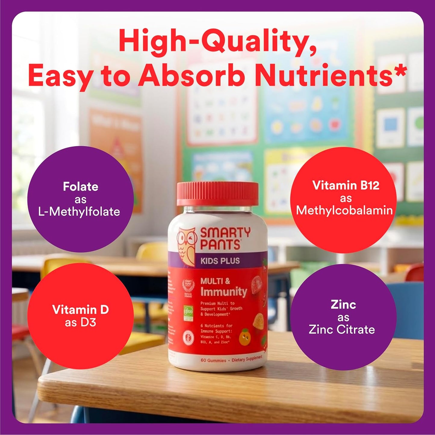 SmartyPants Kids Multivitamin & Immunity Gummies: Vitamins C, D, B6, B12, A, and Zinc for Immune Support, Biotin, Iodine, Gluten Free, Two Fruit Flavors, 60 Count (30 Day Supply)