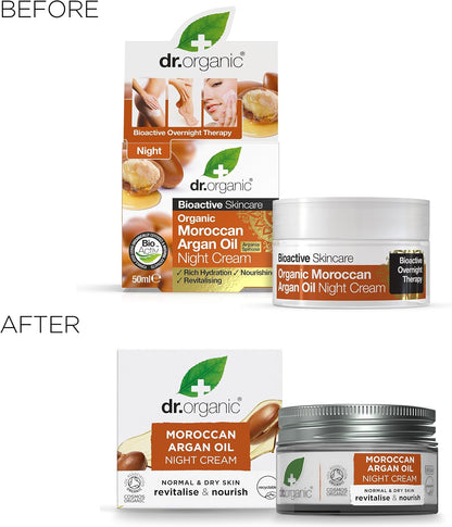 Dr Organic Moroccan Argan Oil Night Cream, Moisturising, Natural, Vegan, Cruelty Free, Paraben & SLS Free, Plastic Free, Recycled & Recyclable, Certified Organic, 50 ml