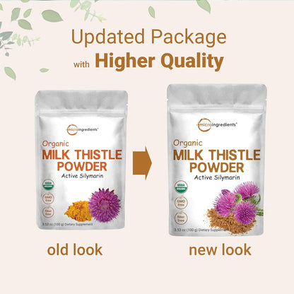 Organic Milk Thistle Powder, 3.5 oz (400 Servings) | Herbal Liver Support Milk Thistle Supplement | Liver Detox & Antioxidant Support | Contains Active Silymarin | Non-GMO, Vegan Friendly