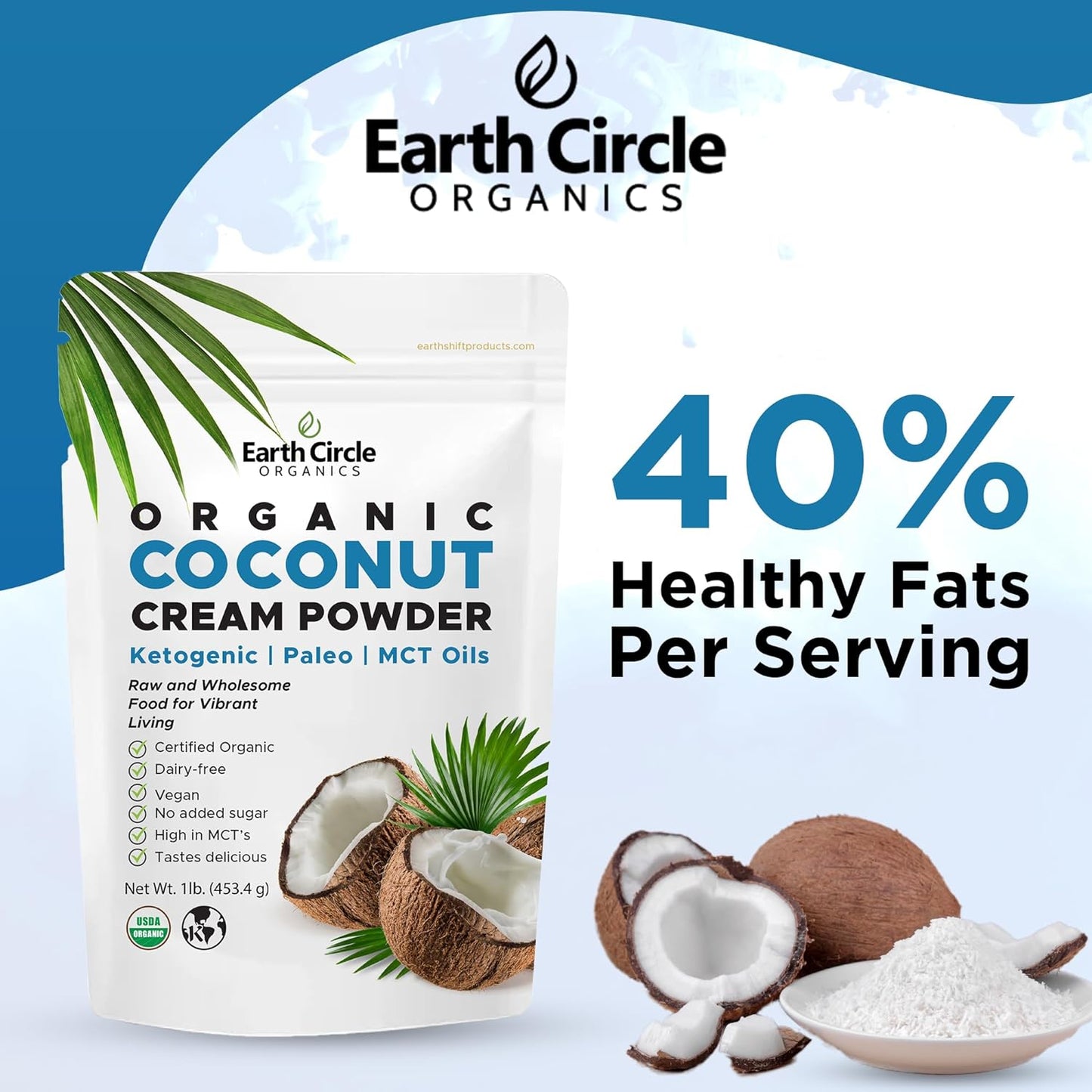 Organic Coconut Cream | Milk Powder, Perfect Keto Coffee Creamer - High in MCT Oil, Vegan, No Added Sugar, Gluten and Dairy Free, Healthy & Tastes Delicious - 1 Pound