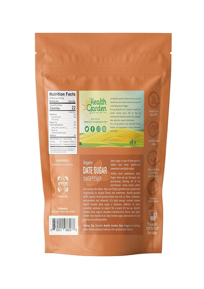 Health Garden Date Sugar (16 OZ), Organic Date Sugar Sweetener, All-Natural Dried Ground Dates, Rich in Vitamins and Minerals, No Gluten, Non-GMO, Low Glycemic Sugar Substitute (1 LB pack of 1)