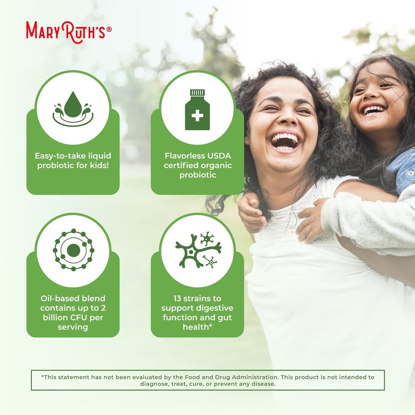 MaryRuth Organics USDA Organic Liquid Probiotic | Digestive Health | Gut Health | Probiotics for Women | Probiotics for Men | Probiotics for Kids | Acidophilus Probiotic | Non-GMO | 40 Servings