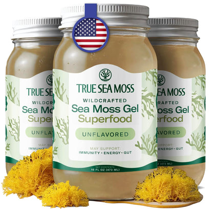 TrueSeaMoss Sea Moss Gel – Made in USA – Wildcrafted Seamoss, Dried Seaweed & Jarred Vegetables – Original, Pack of 1 (Labels may Vary)