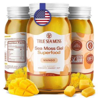 TrueSeaMoss Sea Moss Gel – Made in USA – Wildcrafted Seamoss, Fresh Fruits & Sea Vegetables – Apple/Cinnamon, Pack of 1 (Labels may Vary)