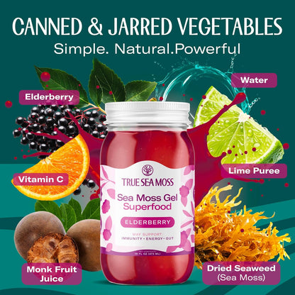 TrueSeaMoss Sea Moss Gel – Made in USA – Wildcrafted Seamoss, Dried Seaweed & Jarred Vegetables – Original, Pack of 1 (Labels may Vary)