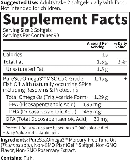 Garden of Life Dr. Formulated Advanced Omega Fish Oil - Lemon, 1,290mg EPA, DHA + DPA in Triglyceride Form, Single Source Omega 3 Supplement for Ultimate Brain & Heart Health, Non-GMO, 180 Softgels